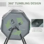 Tumbling Compost Bin Outdoor 360 Degree Dual Chamber Rotating Composter 43 Gallon, Light Gray - Image 4