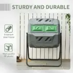 Tumbling Compost Bin Outdoor 360 Degree Dual Chamber Rotating Composter 43 Gallon, Light Gray - Image 7
