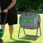Tumbling Compost Bin Outdoor 360 Degree Dual Chamber Rotating Composter 43 Gallon, Light Gray - Image 8