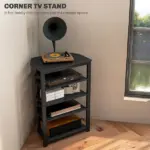 HOMCOM TV Stand, Entertainment Center with Storage Shelves and Steel Frame for Living Room, Black - Image 4