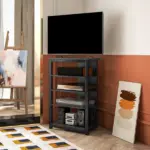 HOMCOM TV Stand, Entertainment Center with Storage Shelves and Steel Frame for Living Room, Black - Image 7