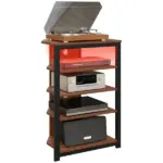 HOMCOM TV Stand with LED Lights, AV Media Stand, Corner Audio Tower with Storage Shelves and Steel Frame, for Living Room, Brown - Image 11