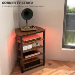 HOMCOM TV Stand with LED Lights, AV Media Stand, Corner Audio Tower with Storage Shelves and Steel Frame, for Living Room, Brown - Image 4