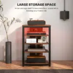 HOMCOM TV Stand with LED Lights, AV Media Stand, Corner Audio Tower with Storage Shelves and Steel Frame, for Living Room, Brown - Image 5