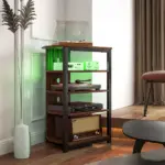 HOMCOM TV Stand with LED Lights, AV Media Stand, Corner Audio Tower with Storage Shelves and Steel Frame, for Living Room, Brown - Image 8