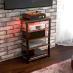 HOMCOM TV Stand with LED Lights, AV Media Stand, Corner Audio Tower with Storage Shelves and Steel Frame, for Living Room, Brown - Image 9