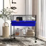 Two-Story Small Animal Cage Removable from Stand, Pet Habitat with Shelf and Wheels, 33" x 18.5" x 35", Blue - Image 2