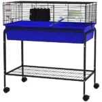 Two-Story Small Animal Cage Removable from Stand, Pet Habitat with Shelf and Wheels, 33" x 18.5" x 35", Blue