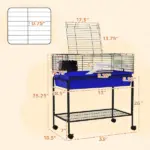 Two-Story Small Animal Cage Removable from Stand, Pet Habitat with Shelf and Wheels, 33" x 18.5" x 35", Blue - Image 3