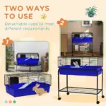 Two-Story Small Animal Cage Removable from Stand, Pet Habitat with Shelf and Wheels, 33" x 18.5" x 35", Blue - Image 4