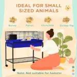 Two-Story Small Animal Cage Removable from Stand, Pet Habitat with Shelf and Wheels, 33" x 18.5" x 35", Blue - Image 5