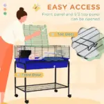 Two-Story Small Animal Cage Removable from Stand, Pet Habitat with Shelf and Wheels, 33" x 18.5" x 35", Blue - Image 6