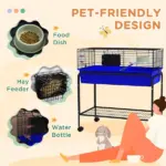 Two-Story Small Animal Cage Removable from Stand, Pet Habitat with Shelf and Wheels, 33" x 18.5" x 35", Blue - Image 7
