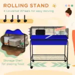 Two-Story Small Animal Cage Removable from Stand, Pet Habitat with Shelf and Wheels, 33" x 18.5" x 35", Blue - Image 8
