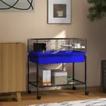 Two-Story Small Animal Cage Removable from Stand, Pet Habitat with Shelf and Wheels, 33" x 18.5" x 35", Blue - Image 10