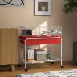 Two-Story Small Animal Cage Removable from Stand, Pet Habitat with Shelf and Wheels, 33" x 18.5" x 35", Red - Image 2