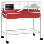 Two-Story Small Animal Cage Removable from Stand, Pet Habitat with Shelf and Wheels, 33" x 18.5" x 35", Red - Image 11