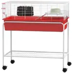 Two-Story Small Animal Cage Removable from Stand, Pet Habitat with Shelf and Wheels, 33" x 18.5" x 35", Red