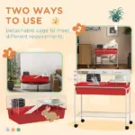 Two-Story Small Animal Cage Removable from Stand, Pet Habitat with Shelf and Wheels, 33" x 18.5" x 35", Red - Image 4