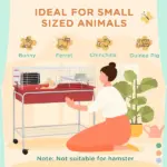 Two-Story Small Animal Cage Removable from Stand, Pet Habitat with Shelf and Wheels, 33" x 18.5" x 35", Red - Image 5