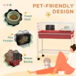 Two-Story Small Animal Cage Removable from Stand, Pet Habitat with Shelf and Wheels, 33" x 18.5" x 35", Red - Image 7