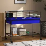 Two-Story Small Animal Cage Removable from Stand, Pet Habitat with Shelf and Wheels, 39" x 20.5" x 36.5", Blue - Image 2