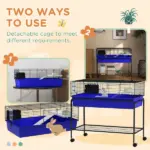 Two-Story Small Animal Cage Removable from Stand, Pet Habitat with Shelf and Wheels, 39" x 20.5" x 36.5", Blue - Image 4