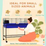 Two-Story Small Animal Cage Removable from Stand, Pet Habitat with Shelf and Wheels, 39" x 20.5" x 36.5", Blue - Image 5