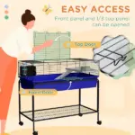 Two-Story Small Animal Cage Removable from Stand, Pet Habitat with Shelf and Wheels, 39" x 20.5" x 36.5", Blue - Image 6