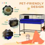 Two-Story Small Animal Cage Removable from Stand, Pet Habitat with Shelf and Wheels, 39" x 20.5" x 36.5", Blue - Image 7