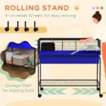 Two-Story Small Animal Cage Removable from Stand, Pet Habitat with Shelf and Wheels, 39" x 20.5" x 36.5", Blue - Image 8