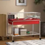 Two-Story Small Animal Cage Removable from Stand, Pet Habitat with Shelf and Wheels, 39" x 20.5" x 36.5", Red - Image 2