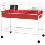 Two-Story Small Animal Cage Removable from Stand, Pet Habitat with Shelf and Wheels, 39" x 20.5" x 36.5", Red