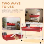 Two-Story Small Animal Cage Removable from Stand, Pet Habitat with Shelf and Wheels, 39" x 20.5" x 36.5", Red - Image 4