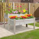 Outsunny Two-Tier Wooden Elevated Garden Bed with Legs, Large Capacity 45x45 Outdoor Planter for Vegetables, Flowers, and Herbs, for Gardeners - Image 2
