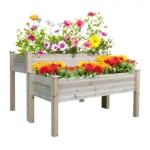 Outsunny Two-Tier Wooden Elevated Garden Bed with Legs, Large Capacity 45x45 Outdoor Planter for Vegetables, Flowers, and Herbs, for Gardeners
