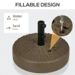 Umbrella Stand Round Fillable Base for 1.5 2 Poles Outdoor Lawn Deck Brown - Image 5