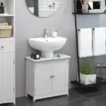 HOMCOM Under Sink Cabinet, Bathroom Vanity with 2 Doors and Shelf for Pedestal Sink, White - Image 2