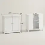 HOMCOM Under Sink Cabinet, Bathroom Vanity with 2 Doors and Shelf for Pedestal Sink, White - Image 3