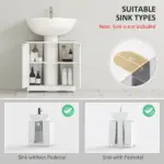 HOMCOM Under Sink Cabinet, Bathroom Vanity with 2 Doors and Shelf for Pedestal Sink, White - Image 4