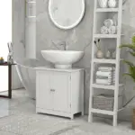 HOMCOM Under Sink Cabinet, Bathroom Vanity with 2 Doors and Shelf for Pedestal Sink, White - Image 10