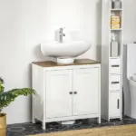 Under Sink Cabinet Pedestal Bathroom Storage Adjustable Shelf Double Doors Antique White - Image 2