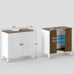 Under Sink Cabinet Pedestal Bathroom Storage Adjustable Shelf Double Doors Antique White - Image 3