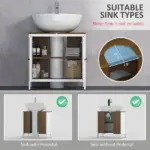 Under Sink Cabinet Pedestal Bathroom Storage Adjustable Shelf Double Doors Antique White - Image 5