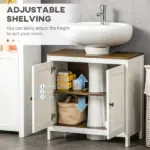 Under Sink Cabinet Pedestal Bathroom Storage Adjustable Shelf Double Doors Antique White - Image 6