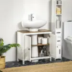 Under Sink Cabinet Pedestal Bathroom Storage Adjustable Shelf Double Doors Antique White - Image 8