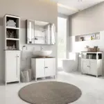 Under Sink Cabinet Pedestal Bathroom Storage Adjustable Shelf Double Doors Antique White - Image 10