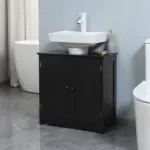 HOMCOM Under Sink Cabinet with 2 Doors and Shelf, Pedestal Sink Bathroom Vanity Furniture, Black - Image 2
