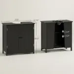 HOMCOM Under Sink Cabinet with 2 Doors and Shelf, Pedestal Sink Bathroom Vanity Furniture, Black - Image 3