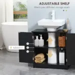 HOMCOM Under Sink Cabinet with 2 Doors and Shelf, Pedestal Sink Bathroom Vanity Furniture, Black - Image 5
